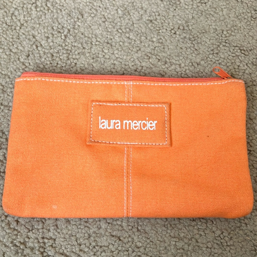 Laura Mercier Orange Clutch Makeup Bag, cosmetic case, Soft canvas, zippered